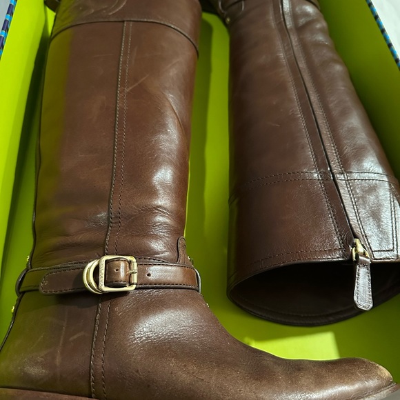 Tory Burch Marlene Riding Boot Finni Vegan Leather w/Gold Metal Details Size 7.5 - Picture 10 of 16